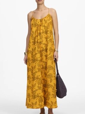 NWT: U-Neck Crossback Maxi Dress in Paisley, Pollen, Medium